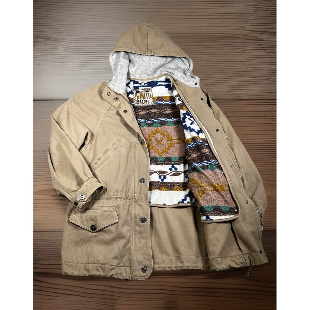 VTG‎ Authentic Winlit 1969 Hooded Jacket Women S Removable Aztec Liner Zip/Snap
